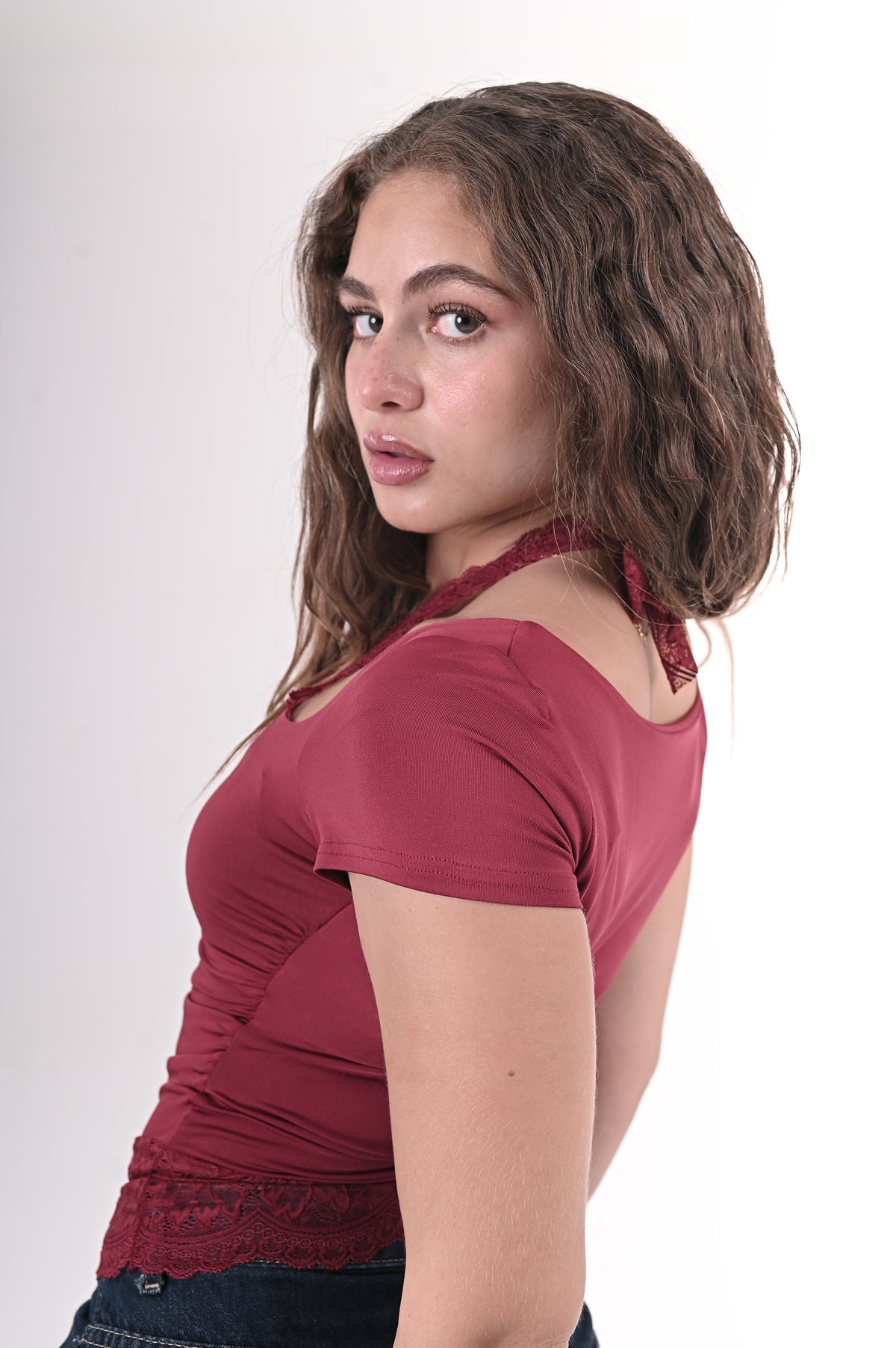 Lace Square Neck Top Short Sleeve