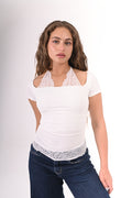 Lace Square Neck Top Short Sleeve
