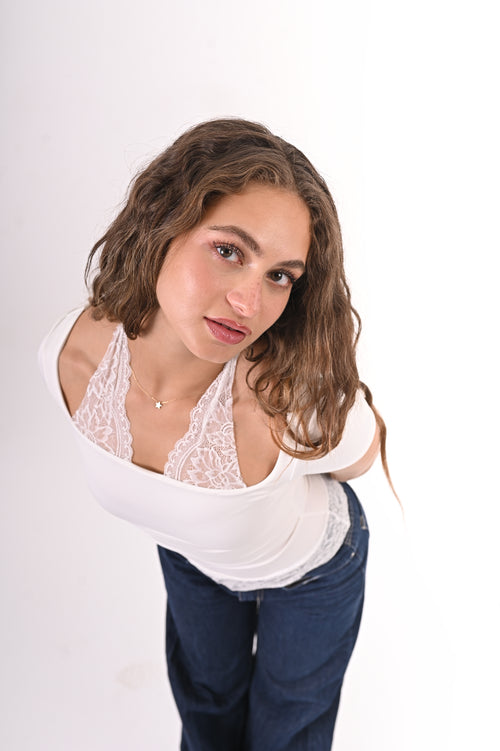 Lace Square Neck Top Short Sleeve