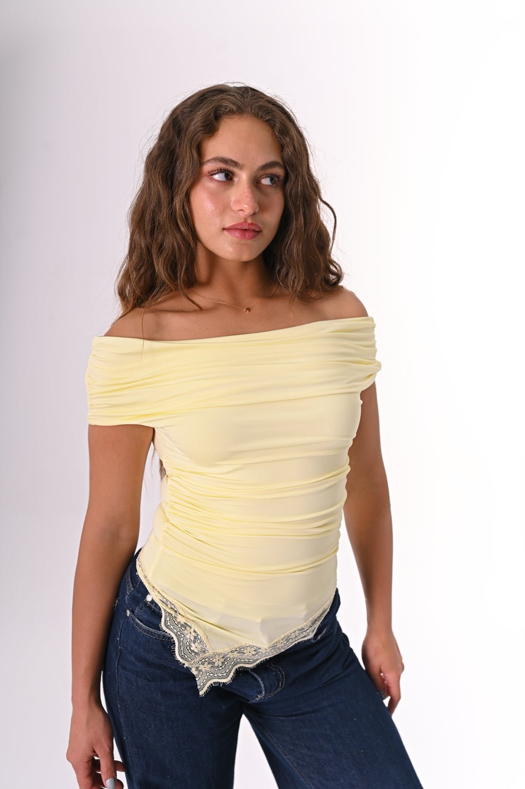 Lace-off shoulder top