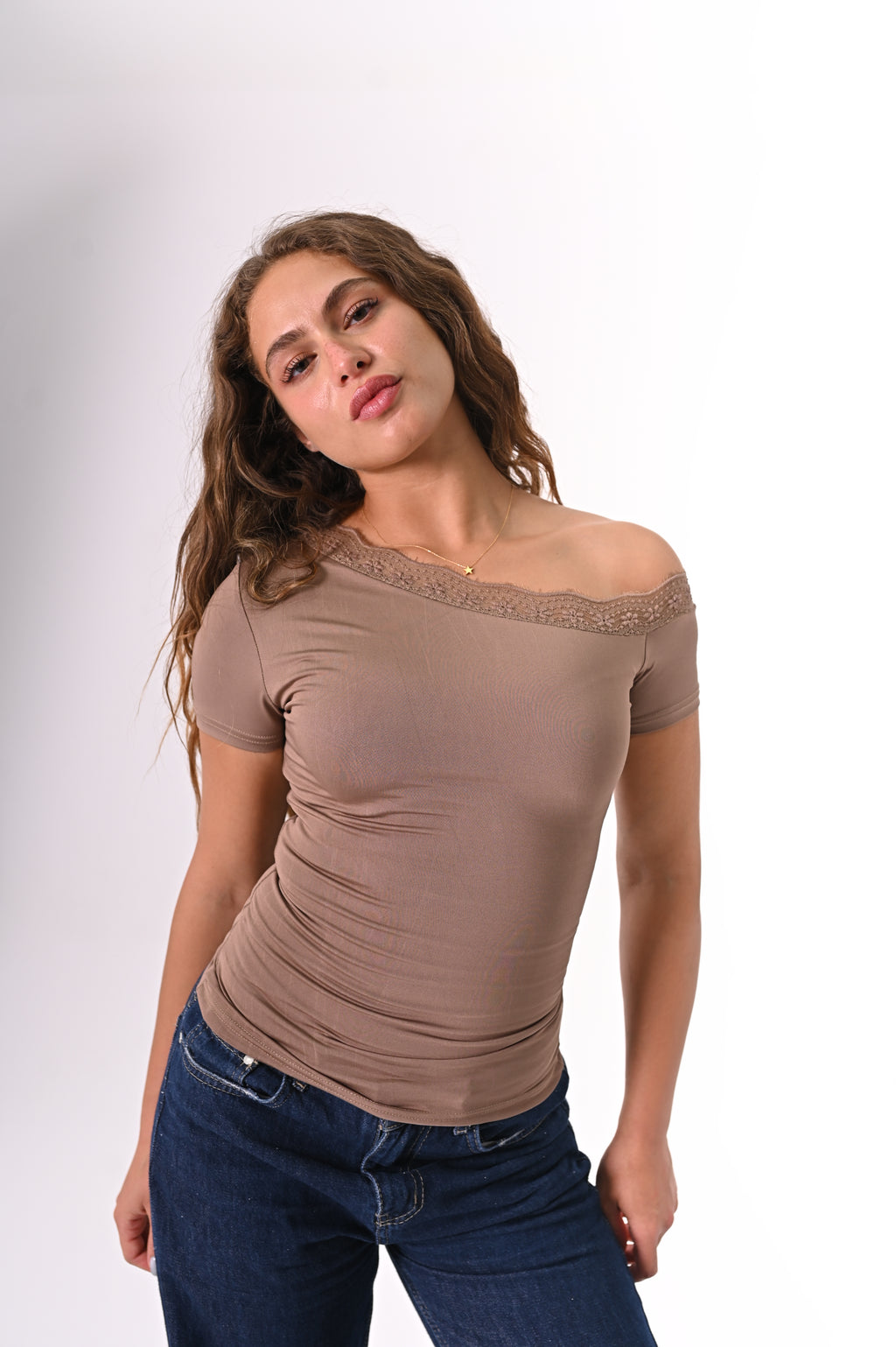 Lace-one shoulder top
