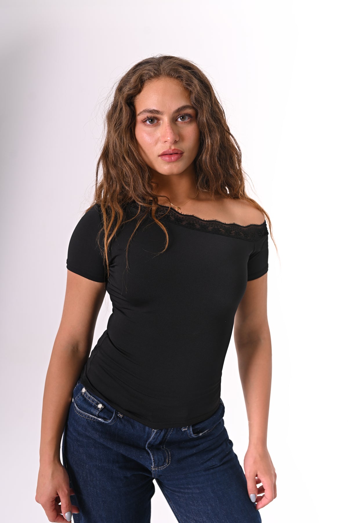 Lace-one shoulder top