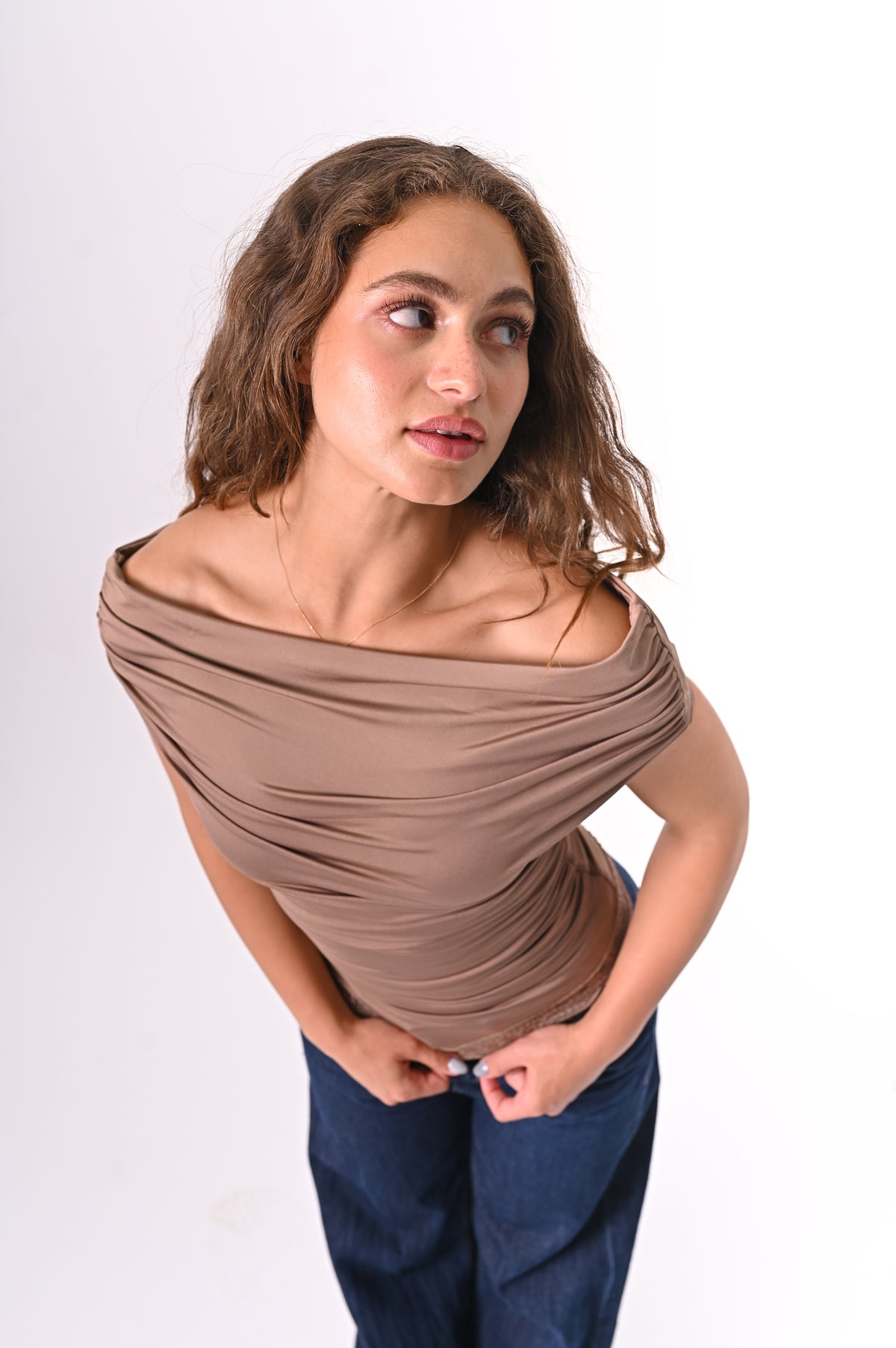Lace-off shoulder top