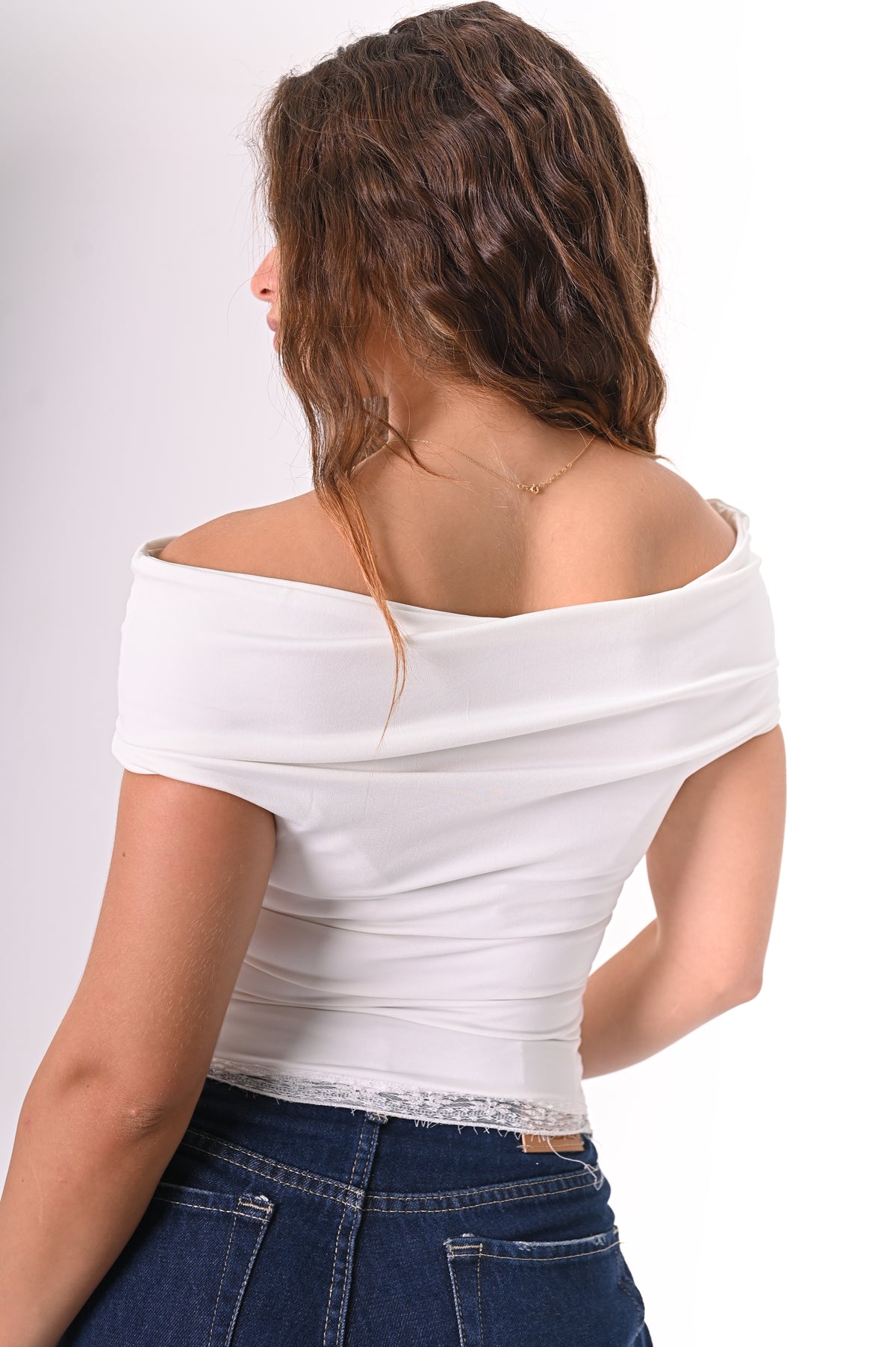 Lace-off shoulder top
