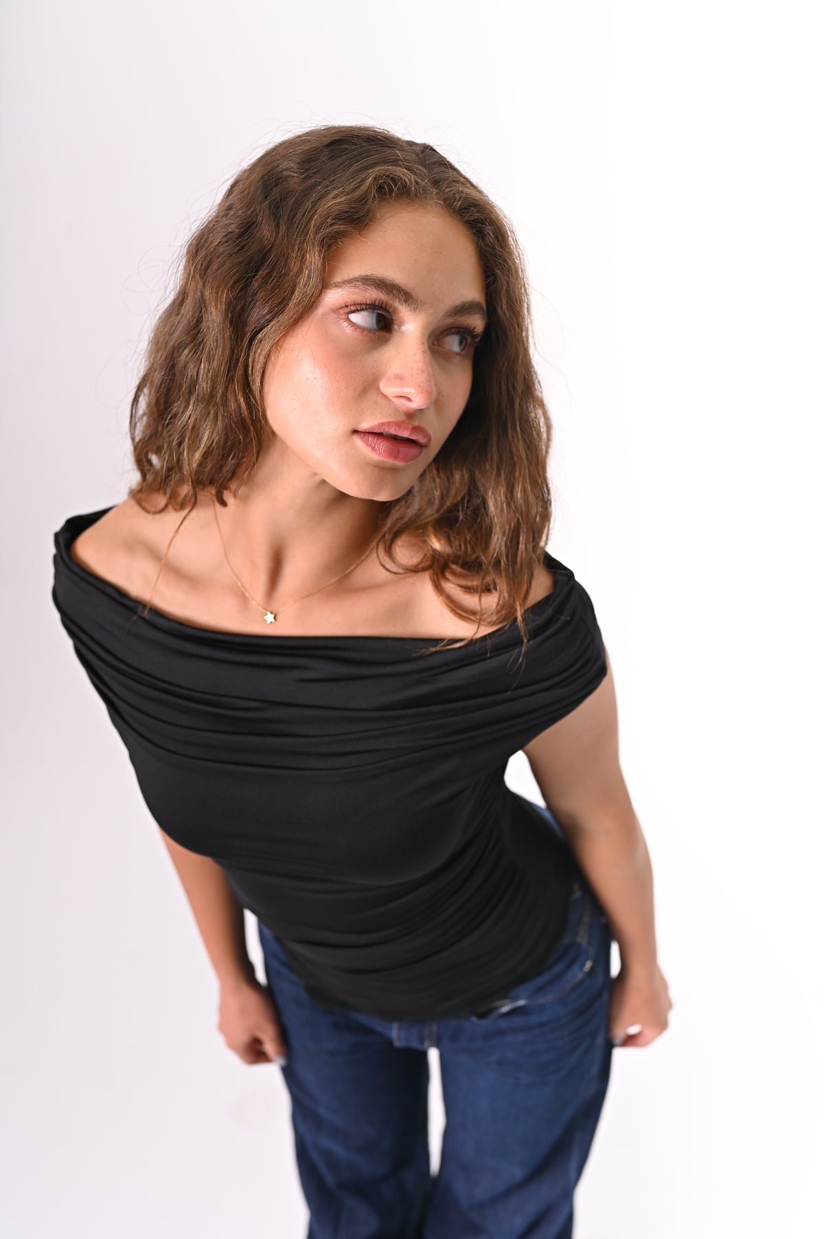 Lace-off shoulder top